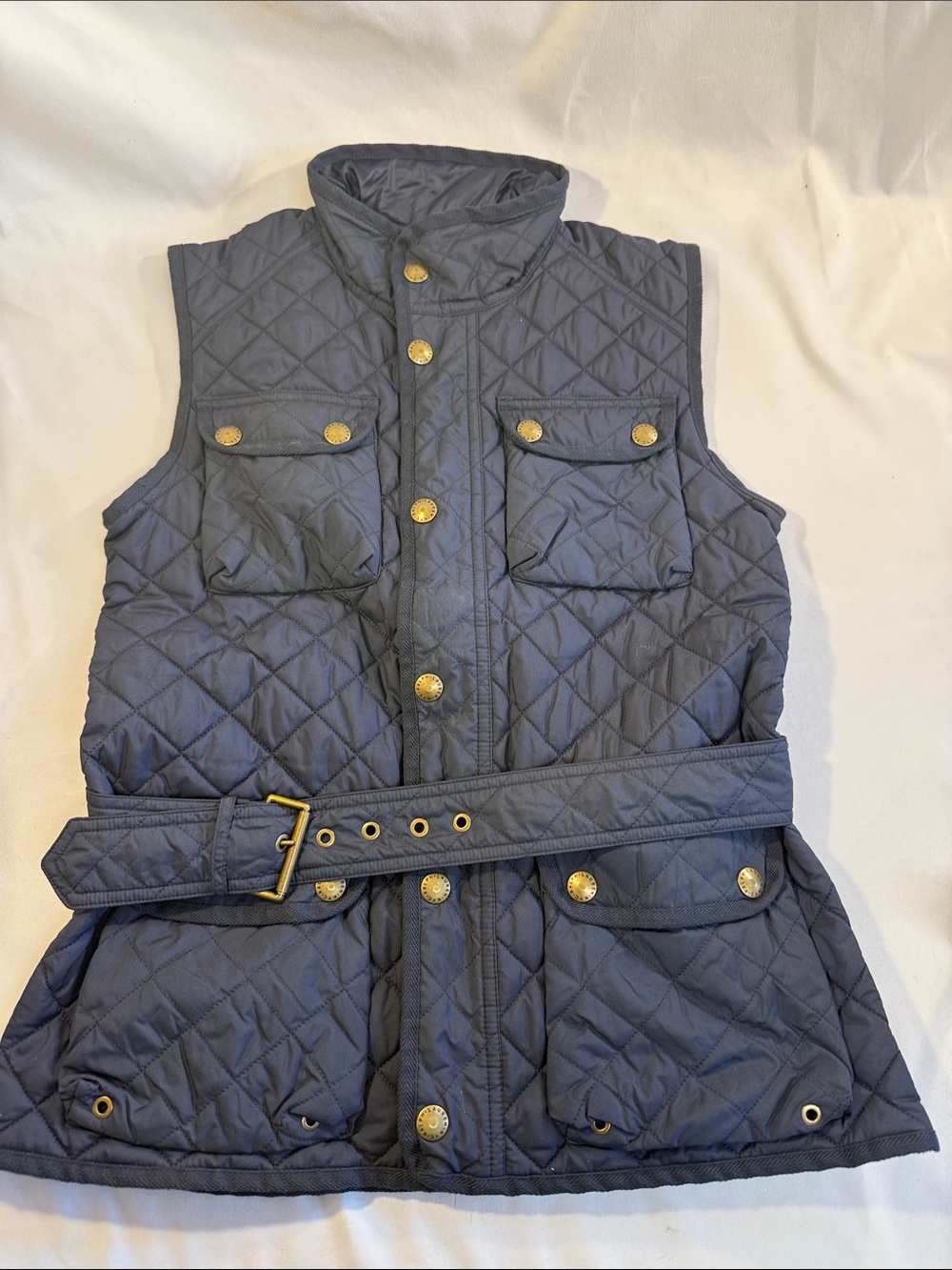 Polo by Ralph Lauren Quilted Navy Belted Vest with Brass snaps